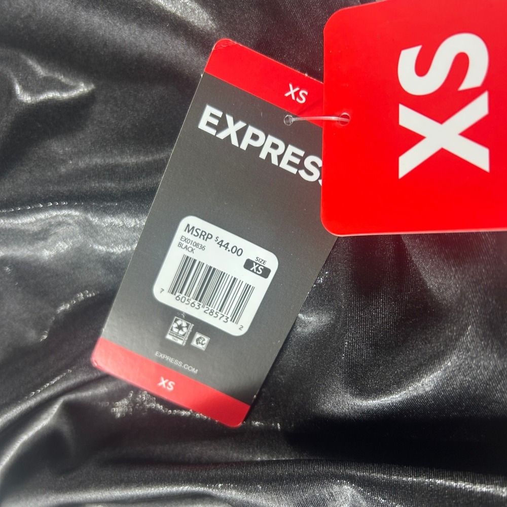 Express Mock Neck Tank Top Womens XS Black Metallic Ruched Faux Leather NEW - Picture 7 of 12